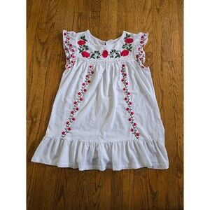 Keep in Touch Boho Floral Embroidered Ruffle Hem Sleeveless Tunic Blouse Small